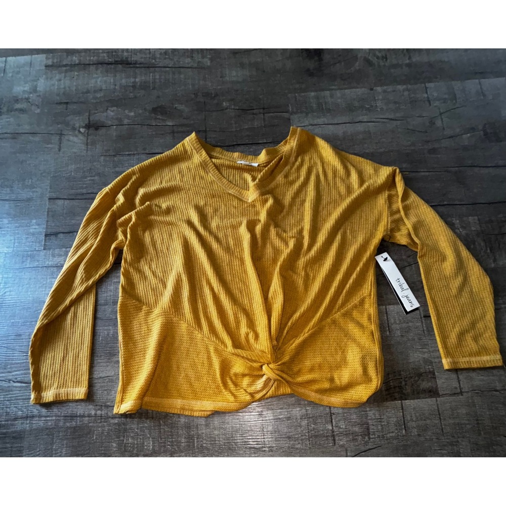 Tribal‎ Jeans Womens Wheat Yellow Waffle Knit Twist Front V-Neck Top Large NWT